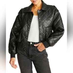 NWOT Rebecca Minkoff Women's Black Quilted  Faux Leather Bomber Jacket, Size L